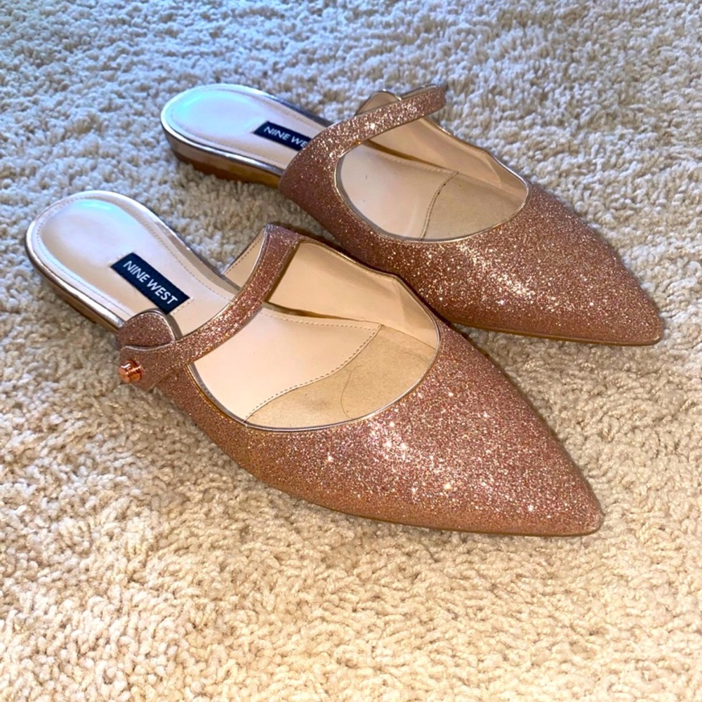 Nine West Camila Pink Sparkle Mules 8.5